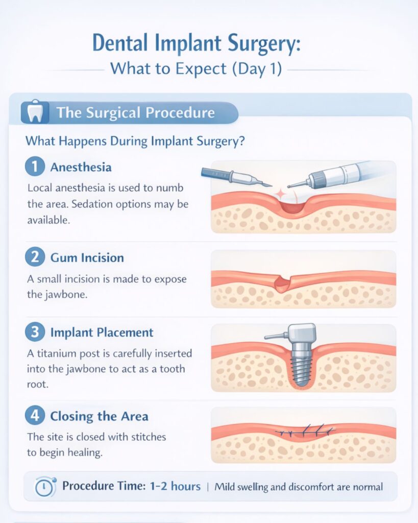 dental implant surgery procedure - day 1