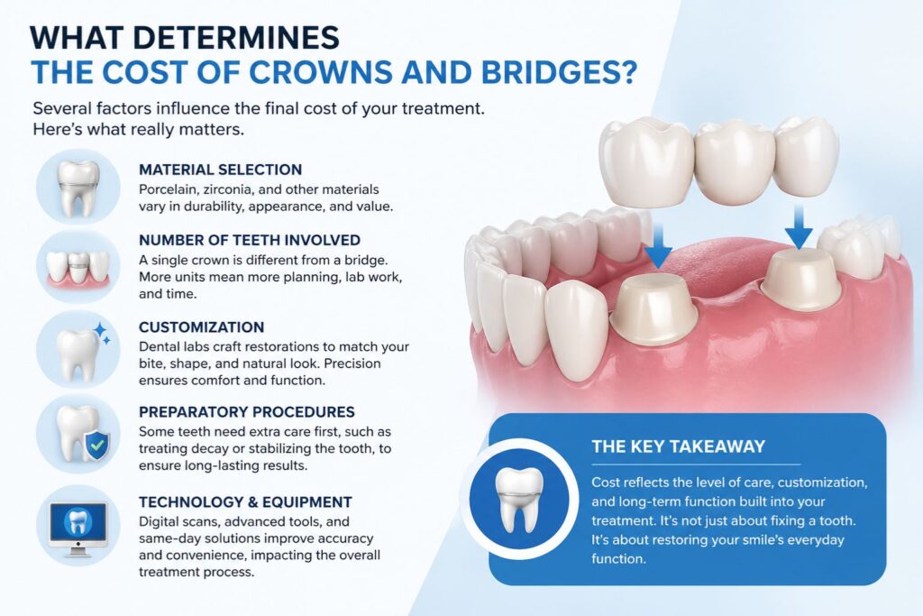 cost of dental crowns and bridges factors